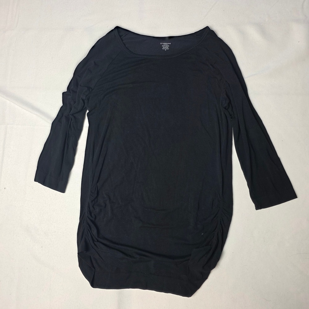 Thirdlove Women's shirt Size M Black Ruched Side Long Sleeve Tunic Top